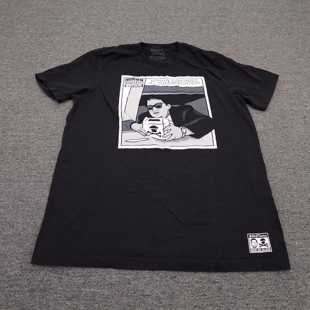 Johnny Cupcakes Shirt Mens XL Black Graphic Logo Tee Tagless Streetwear